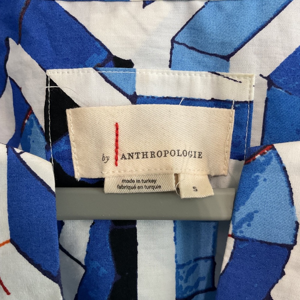 Anthropologie Maxi Dress Womens‎ Small Blue White Geometric Tiered Smocked Waist - Picture 4 of 4
